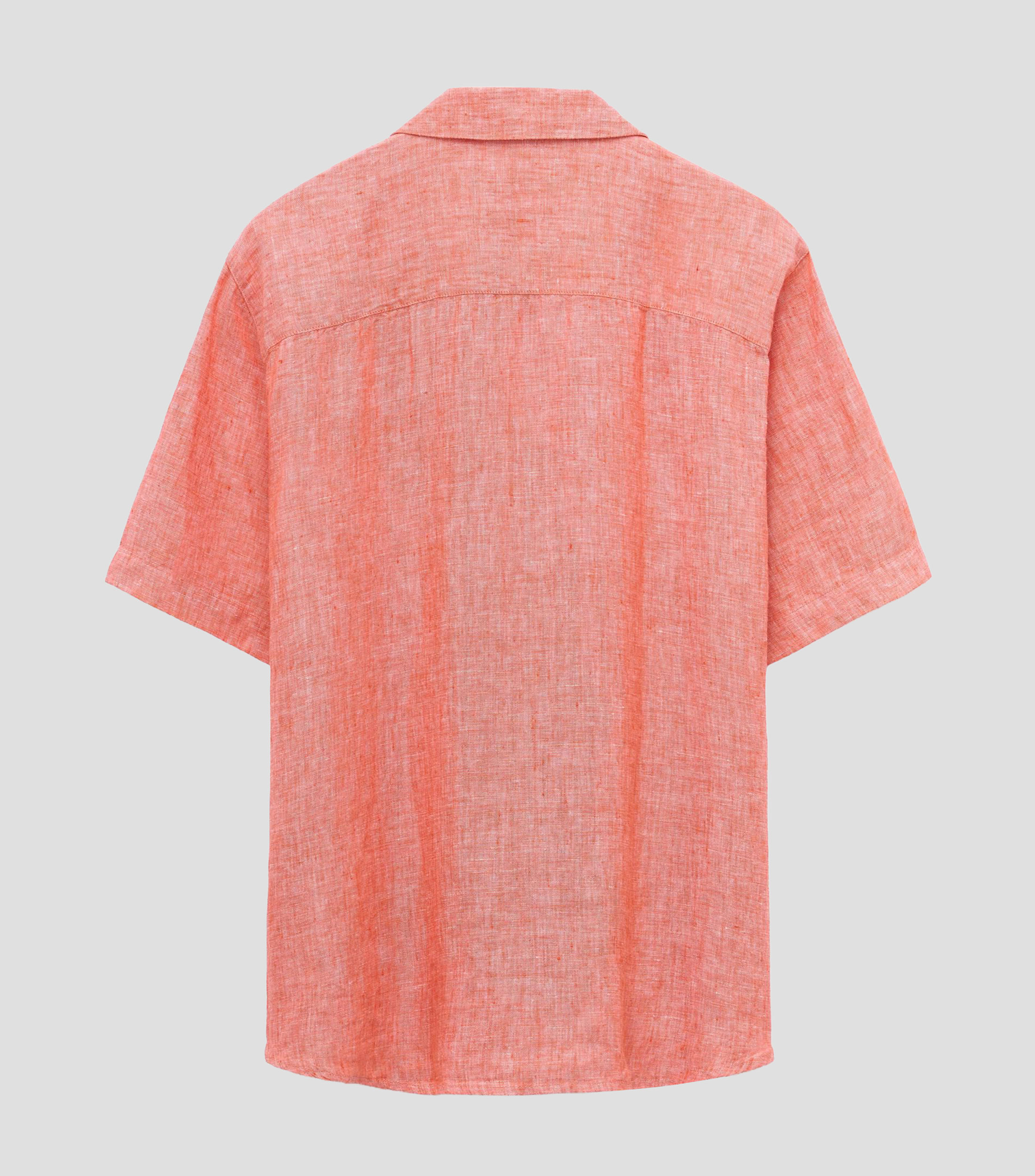 Camisa jaspeada de manga corta coral en lino europeo Hombre